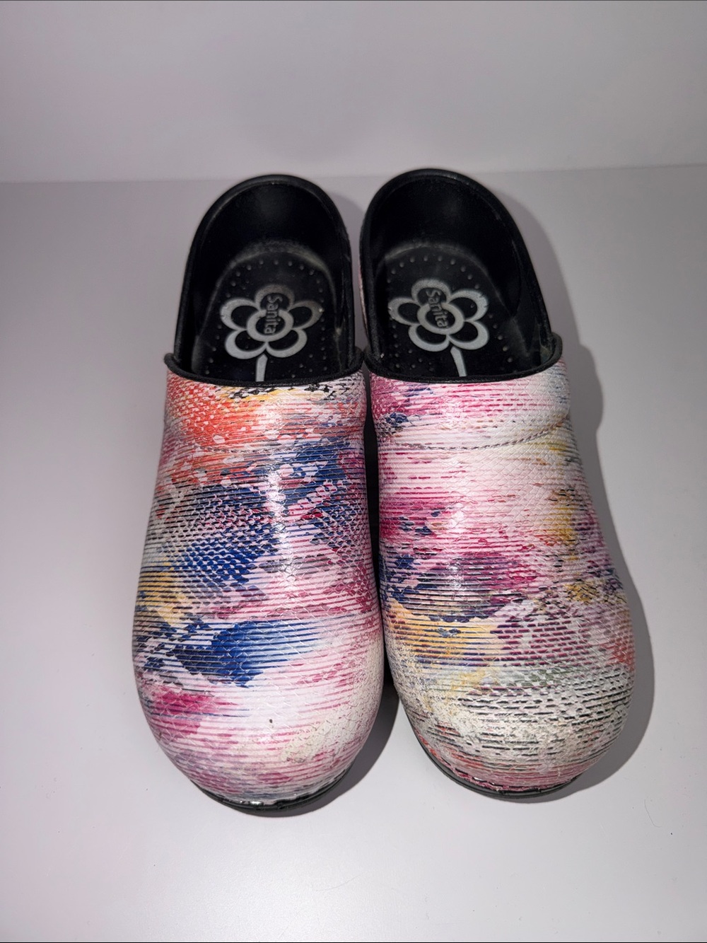 Sanita Colorful Abstract Floral Danish Clogs Women Size 37 US 7.5-8 Comfort Shoe